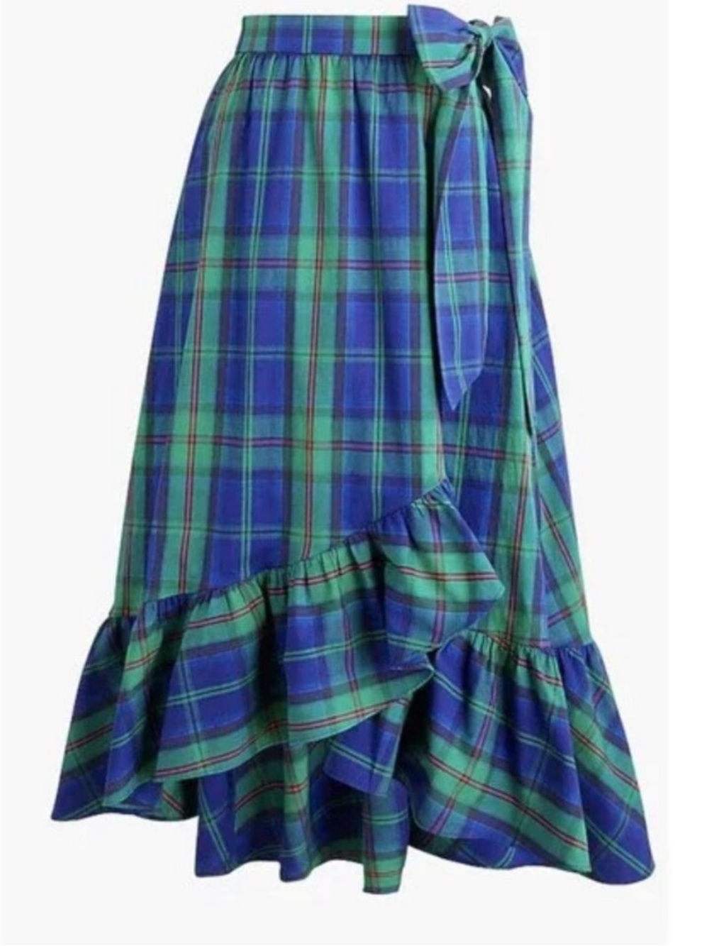 NWT J . Crew Tartan Ruffle Bow Midi Skirt
